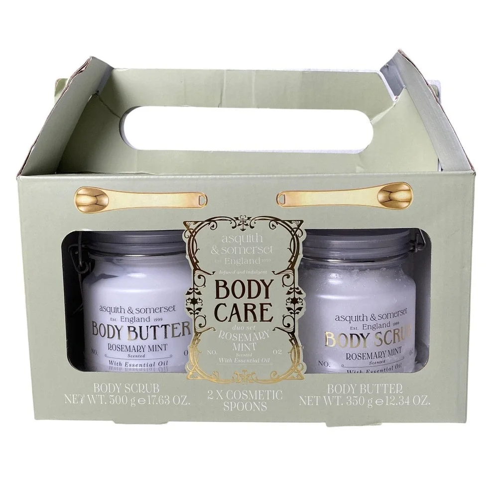 Asquith & Somerset Rosemary Mint Body Care Duo Set Scrub & Butter with Spoons